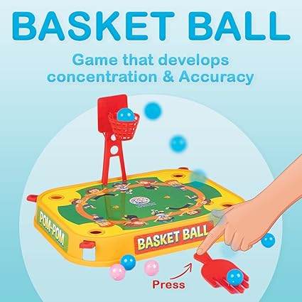 RATNA'S Double Strokes Twin Games 2 in 1 (Basket Ball & POM-POM) for Kids to Play - T-Rex the toyland Sitamarhi