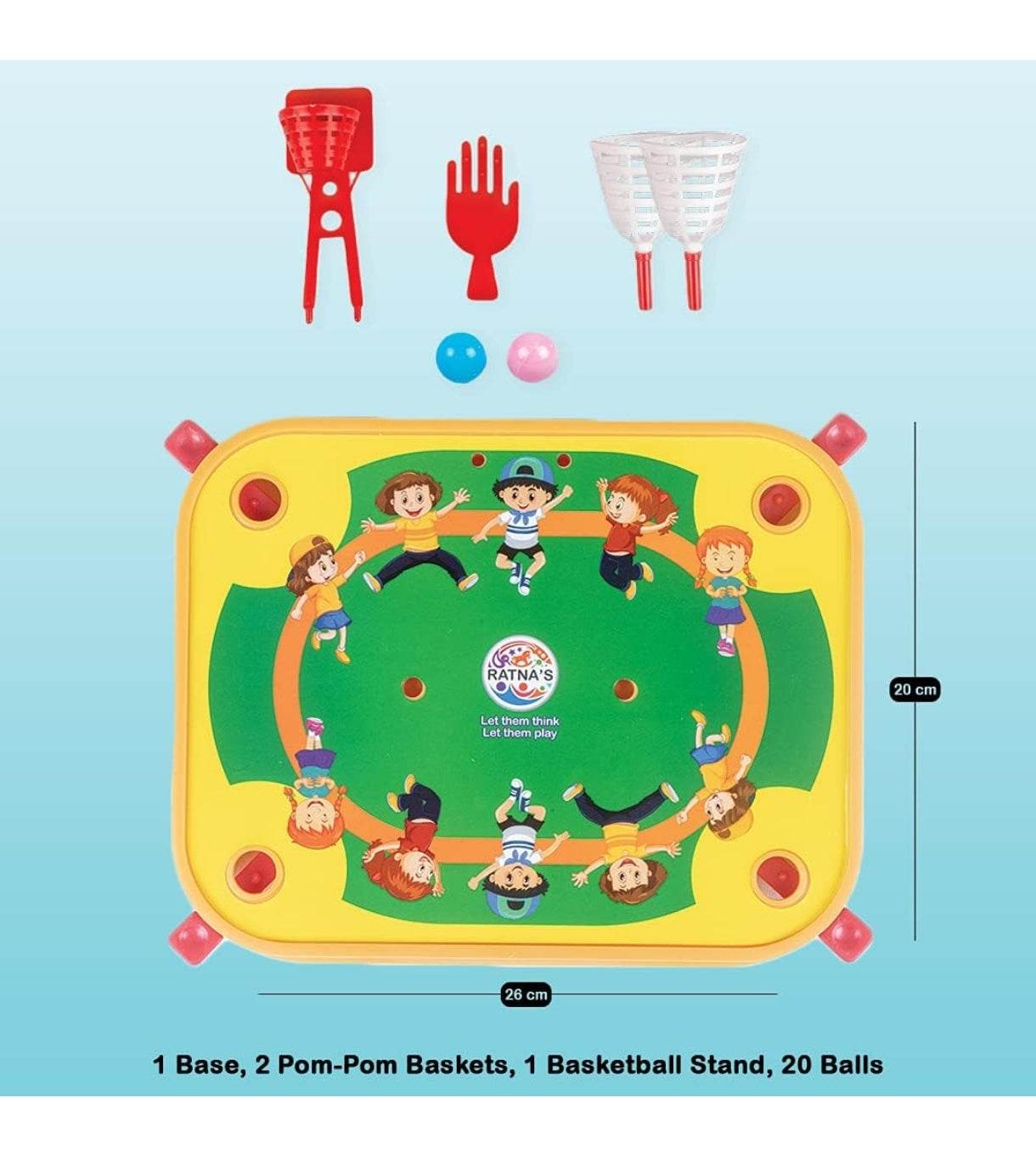 RATNA'S Double Strokes Twin Games 2 in 1 (Basket Ball & POM-POM) for Kids to Play - T-Rex the toyland Sitamarhi
