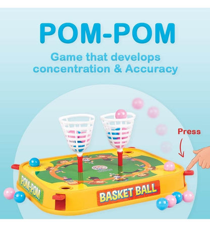 RATNA'S Double Strokes Twin Games 2 in 1 (Basket Ball & POM-POM) for Kids to Play - T-Rex the toyland Sitamarhi