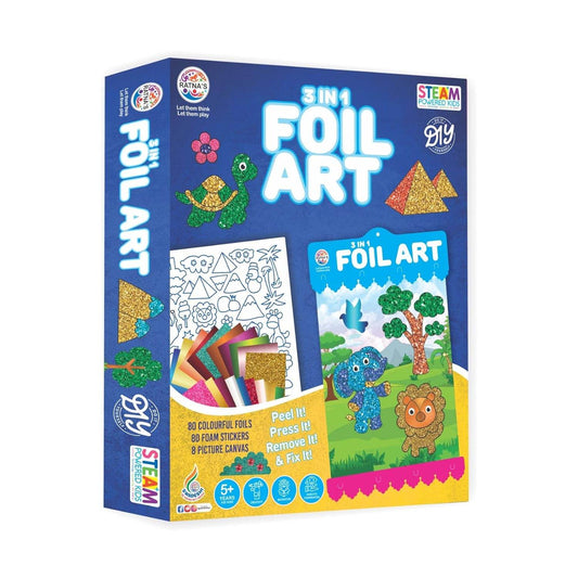 Prem Ratna 3 in 1 foil art kit for kids with colorful foils foam stickers and picture canvases