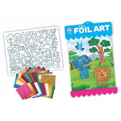 Prem Ratna foil art kit for kids with colorful foil sheets and animal-themed coloring sheets
