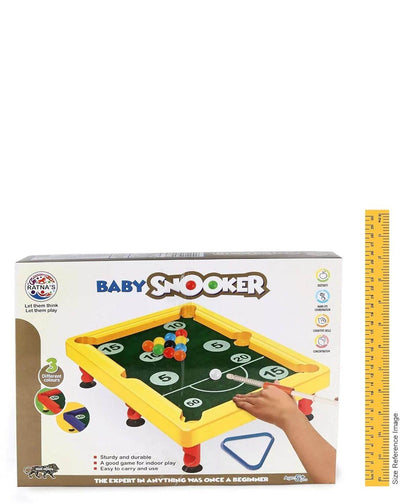 Kids snooker table toy in yellow with green play surface and colorful balls for indoor play