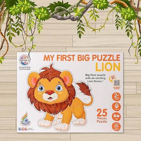 Lion floor puzzle for toddlers featuring a cute cartoon lion with 25 pieces for ages 2 and up
