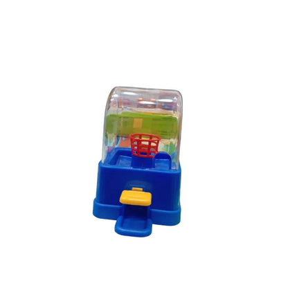 Blue and transparent mini magic basketball toy for kids with a small hoop and yellow launcher