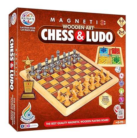 Prem Ratna magnetic wooden chess and ludo set with wooden playing board and chess pieces