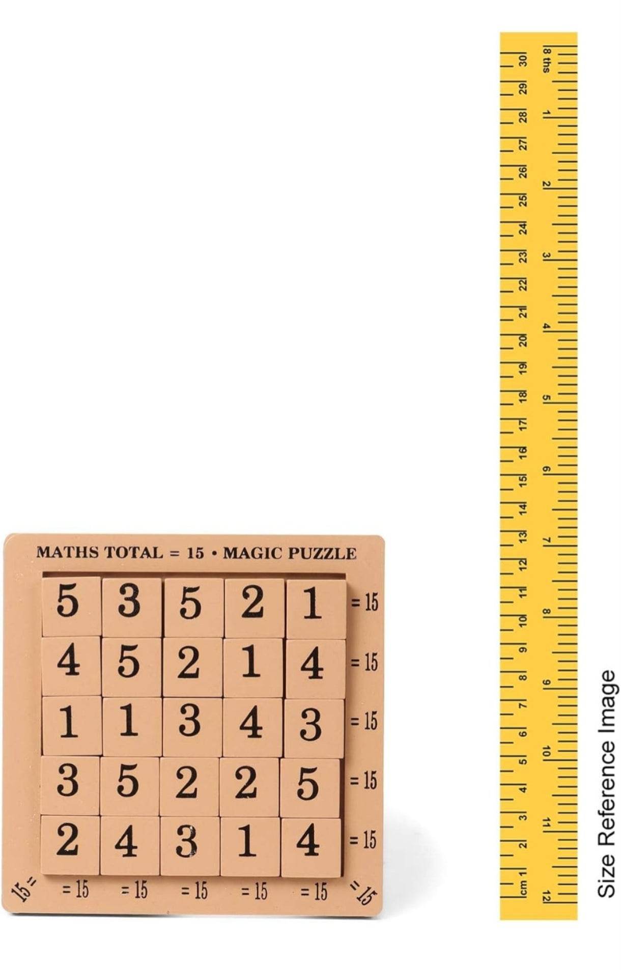 Wooden maths magic puzzle for kids with number tiles and total 15 magic square design