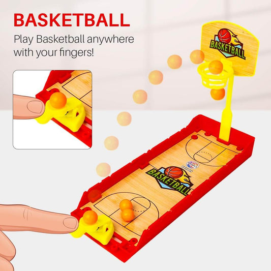 Prem Ratan mini basketball finger board game with yellow hoop and orange balls on red court