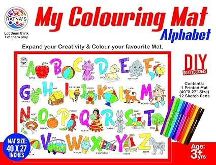Ratna's My Coloring Mat Alphabets & Pictures Printed Mat of Size 40 x 27 Inches, Washable & Reusable Colouring Kit for Kids 3+ Years - T-Rex the toyland Sitamarhi