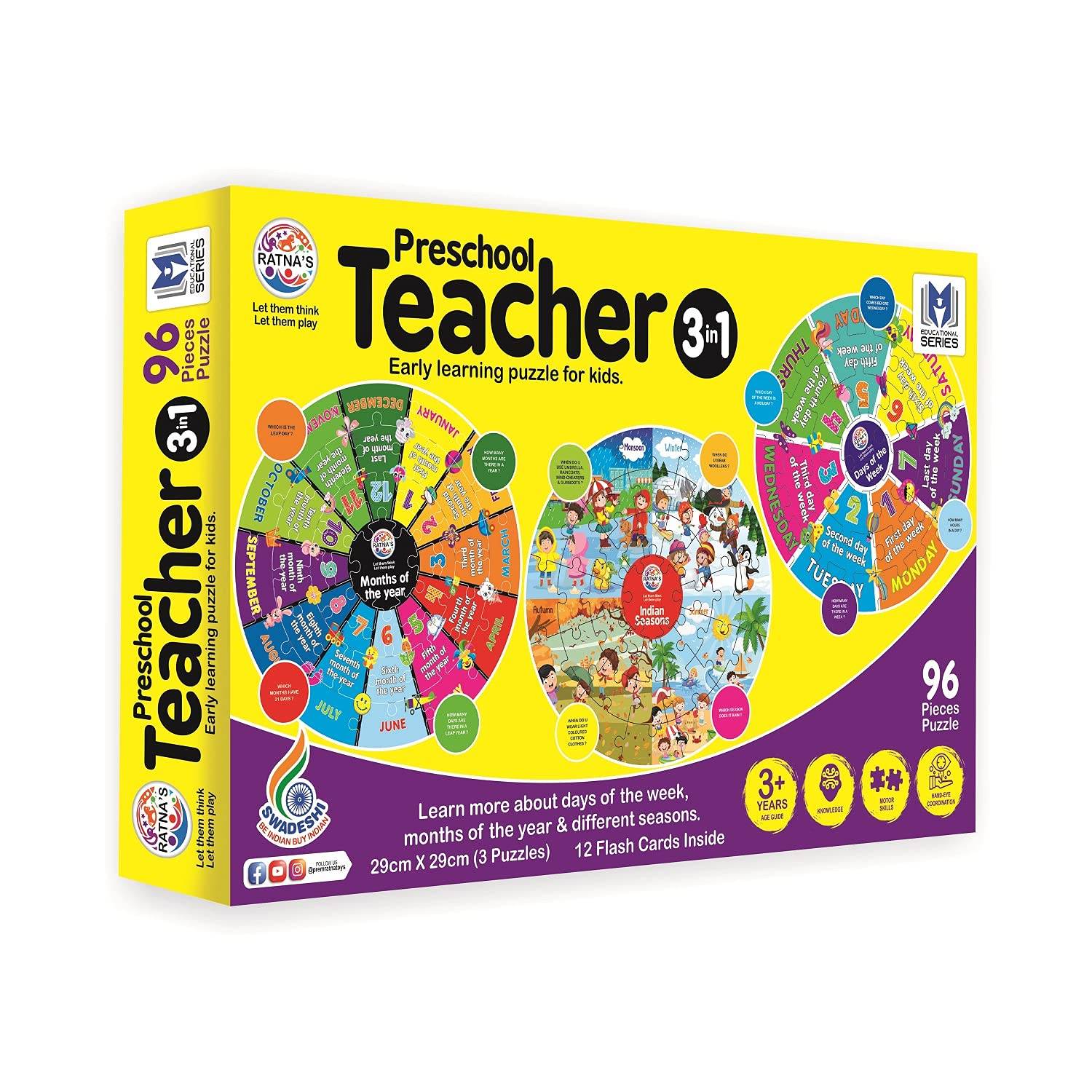 Preschool educational puzzle for kids with 96 pieces teaching days, months, and seasons by T-Rex the toyland Sitamarhi