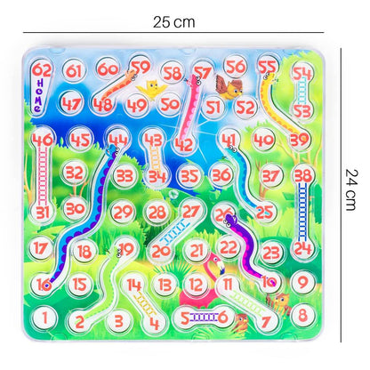 Prem Ratna rolling snakes and ladders board game with colorful snakes and ladders on a 25 by 24 cm board
