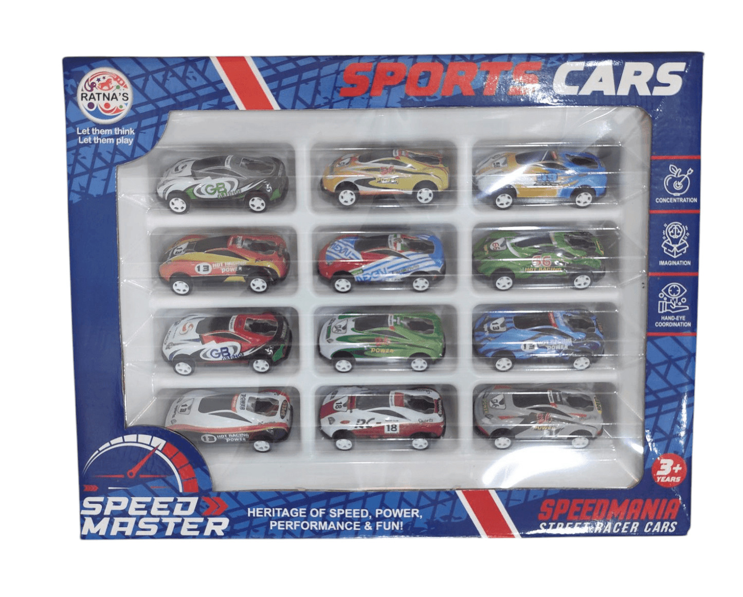RATNA'S Speed Master Sports Car for Kids 12 Pcs Set Pull Back Vehicles Racing Car for Kids for 2 Years+ - T-Rex the toyland Sitamarhi