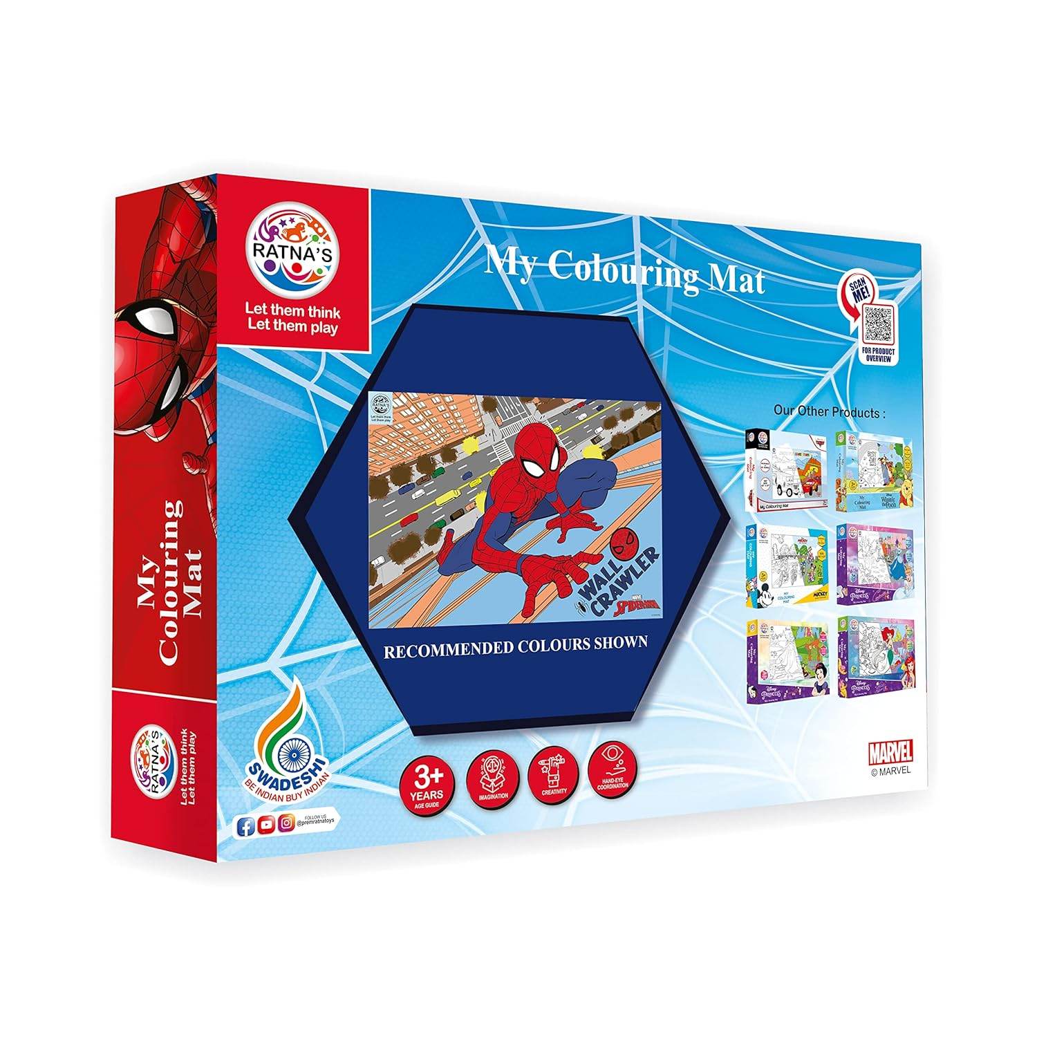 Spiderman coloring mat for kids featuring a web design and superhero image for creative play