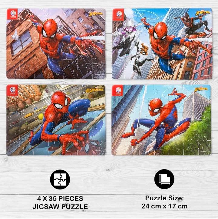 Spiderman jigsaw puzzle for kids 4 sets of 35-piece puzzles with vibrant superhero scenes