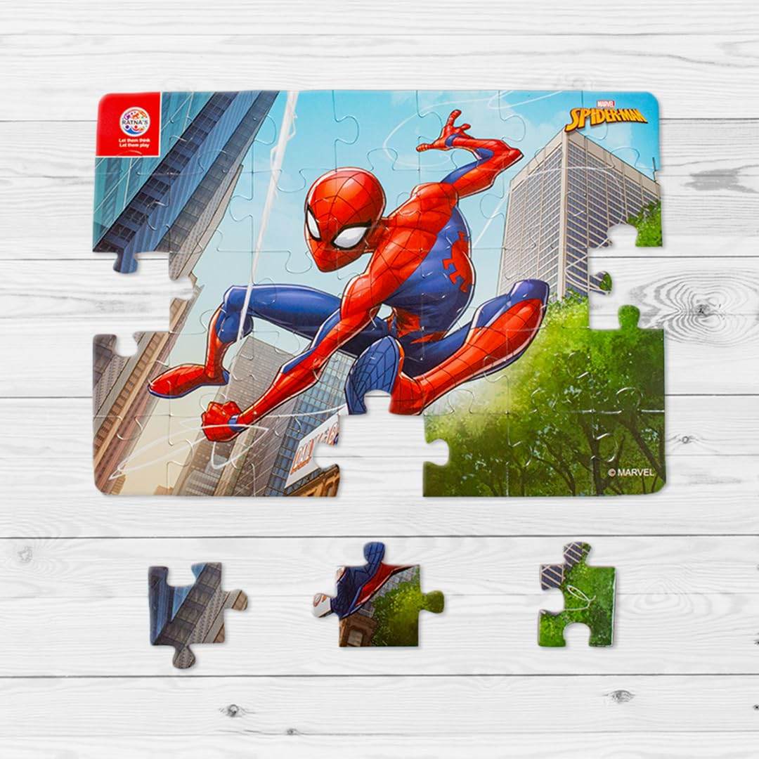 Prem Ratan Spiderman jigsaw puzzle for kids featuring Spiderman swinging through city buildings