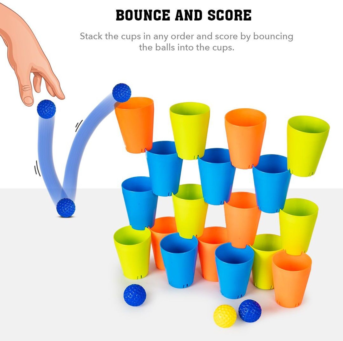 Colorful stackable bouncing cup toy for ages 3-7, perfect for playing and learning toys montessori