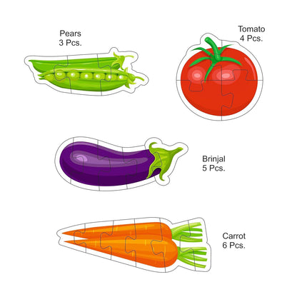 T-Rex the toyland Sitamarhi vegetable puzzle for toddlers with carrot, brinjal, tomato, and peas shapes
