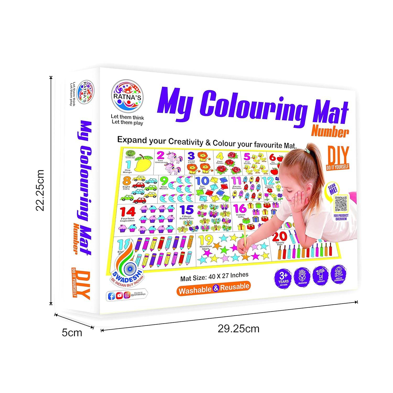 Washable drawing mat educational toy My Colouring Mat Number DIY set for kids ages 3 and up