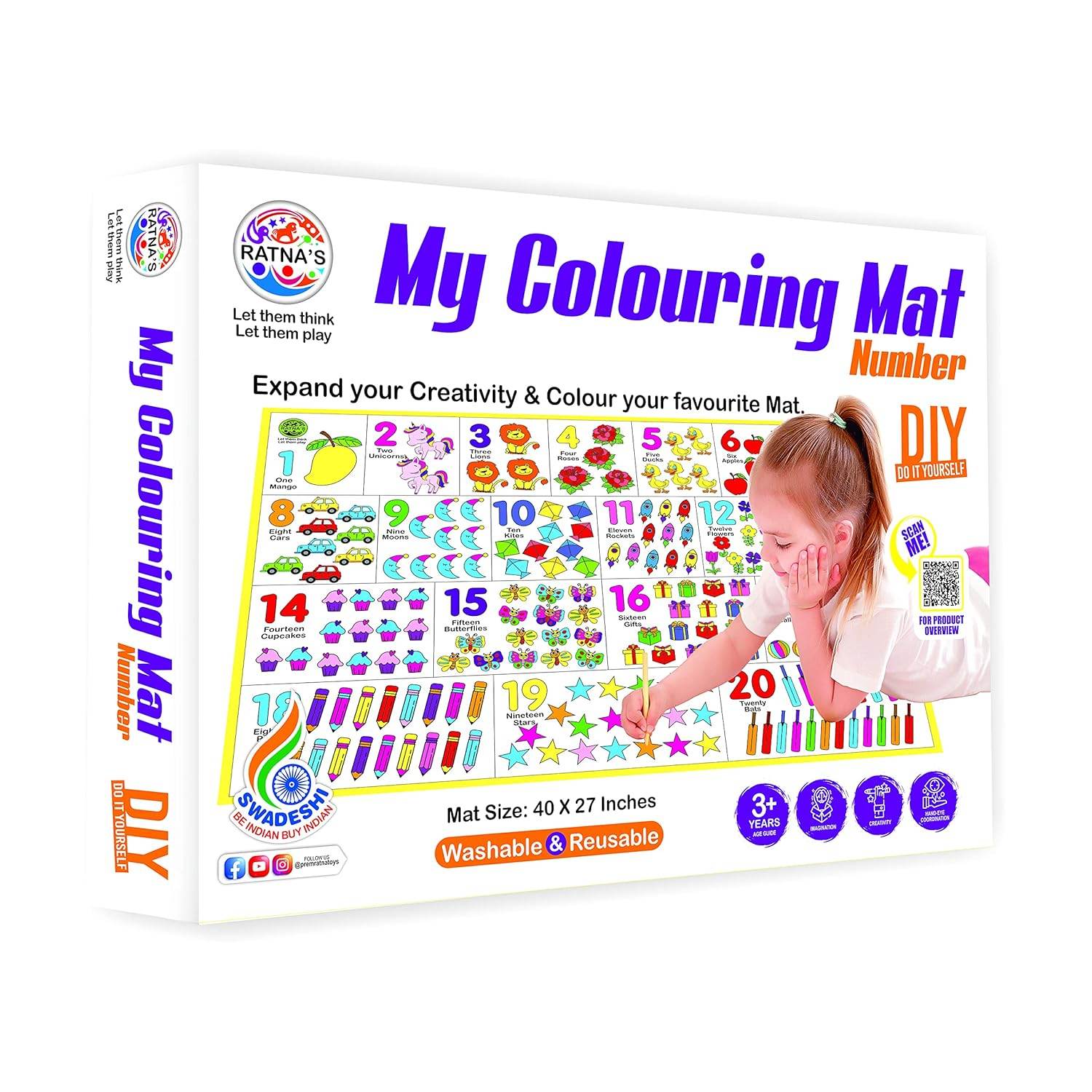 Washable drawing mat educational toy My Colouring Mat Number for kids with reusable large design