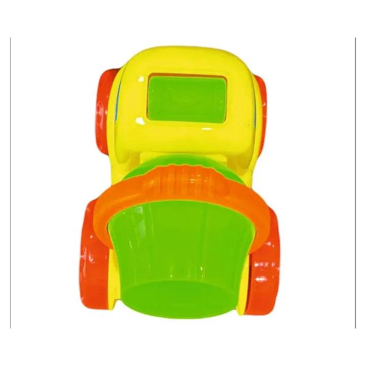 Bright yellow and green rattling cement mixer toy for kids with orange wheels from T-Rex the toyland Sitamarhi