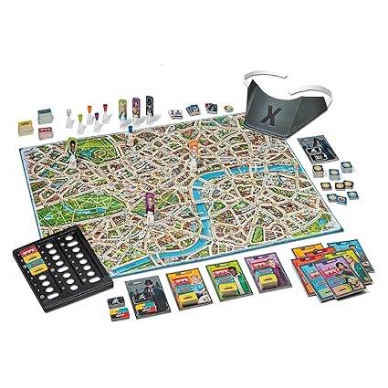 Colorful board game with a city map, cards, and tokens for family fun ages 8 and up