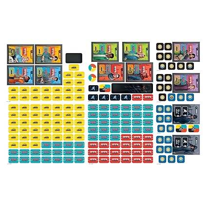 Colorful board game set with cards and tokens for family fun, aimed at kids ages 8 and up