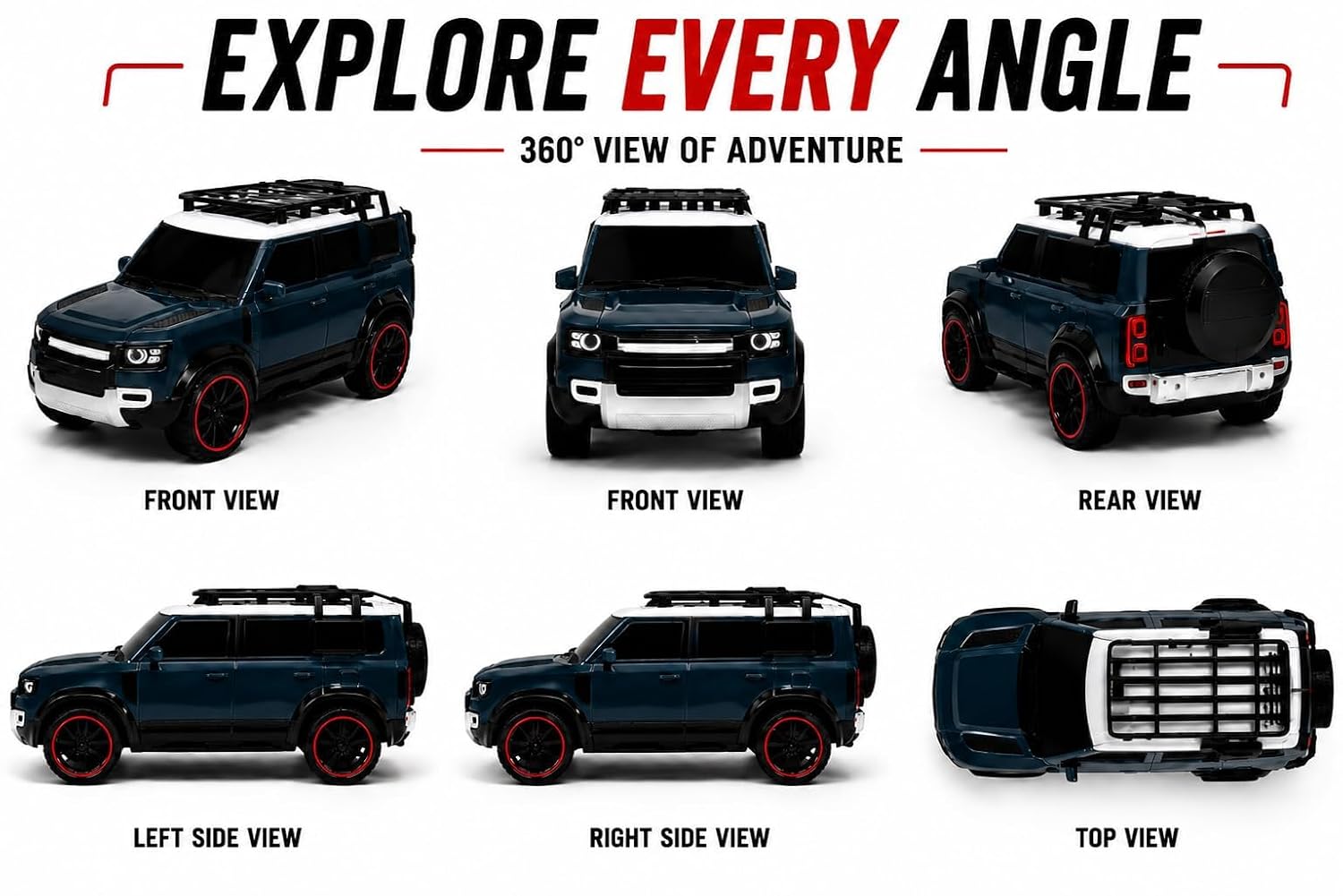 Black rc car with remote featuring 360-degree views for kids aged 8 and up