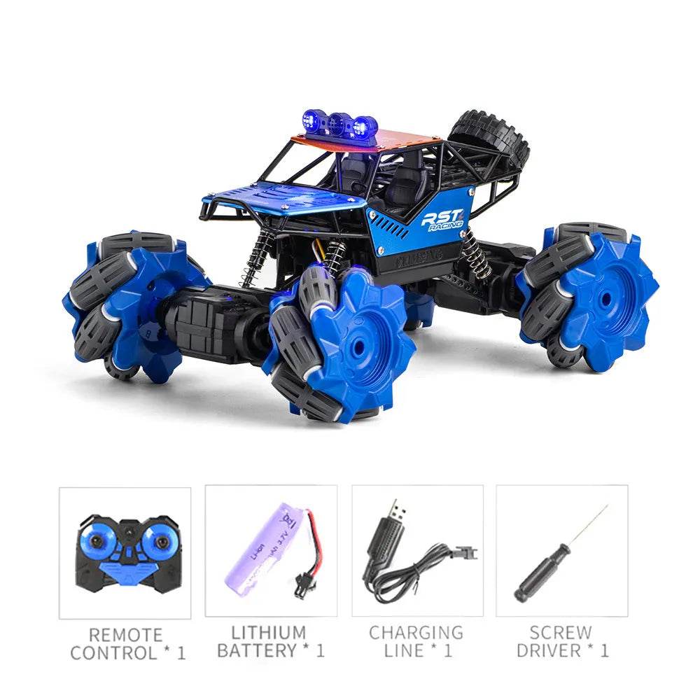 Blue remote-controlled RC car with remote for thrilling outdoor action, suitable for ages 8 and up