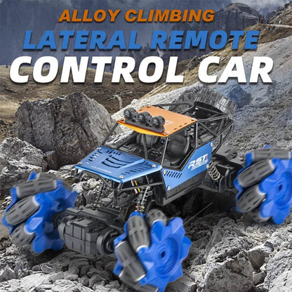 Blue alloy rc car with remote for climbing terrain, designed for kids aged 6 and up