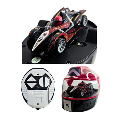 Red and black RC car with remote for kids, designed for racing action and fun