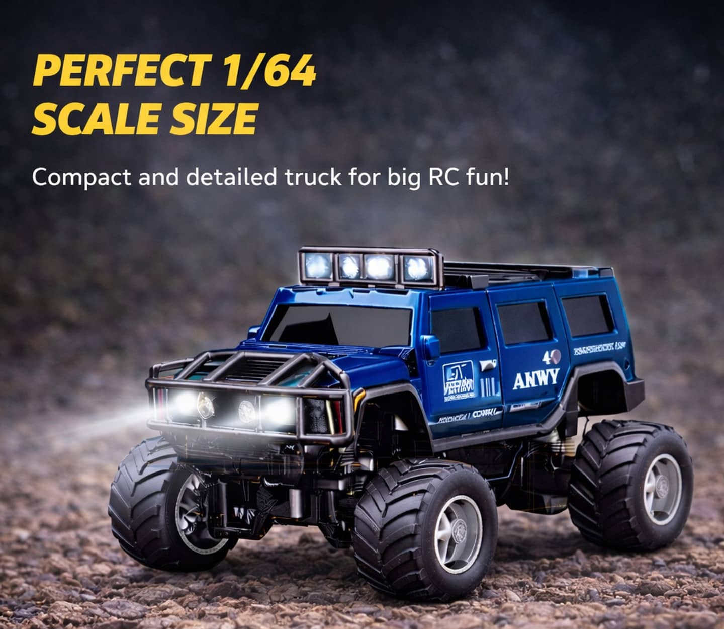 Blue remote control car with remote, 1/64 scale truck with detailed design for kids