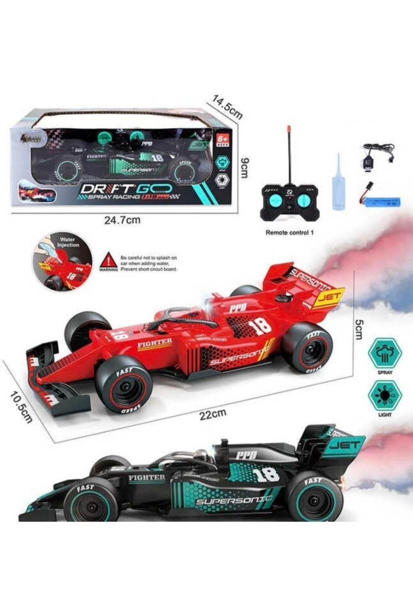 Red remote control car with remote, designed for ages 6 and up, featuring high-speed action and detailed design