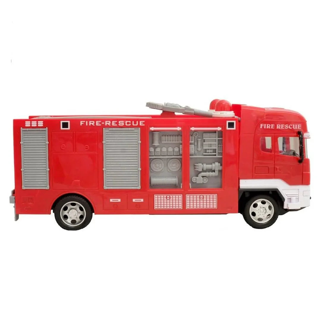 Red fire truck toy with rescue features for children, promoting imaginative play and adventure