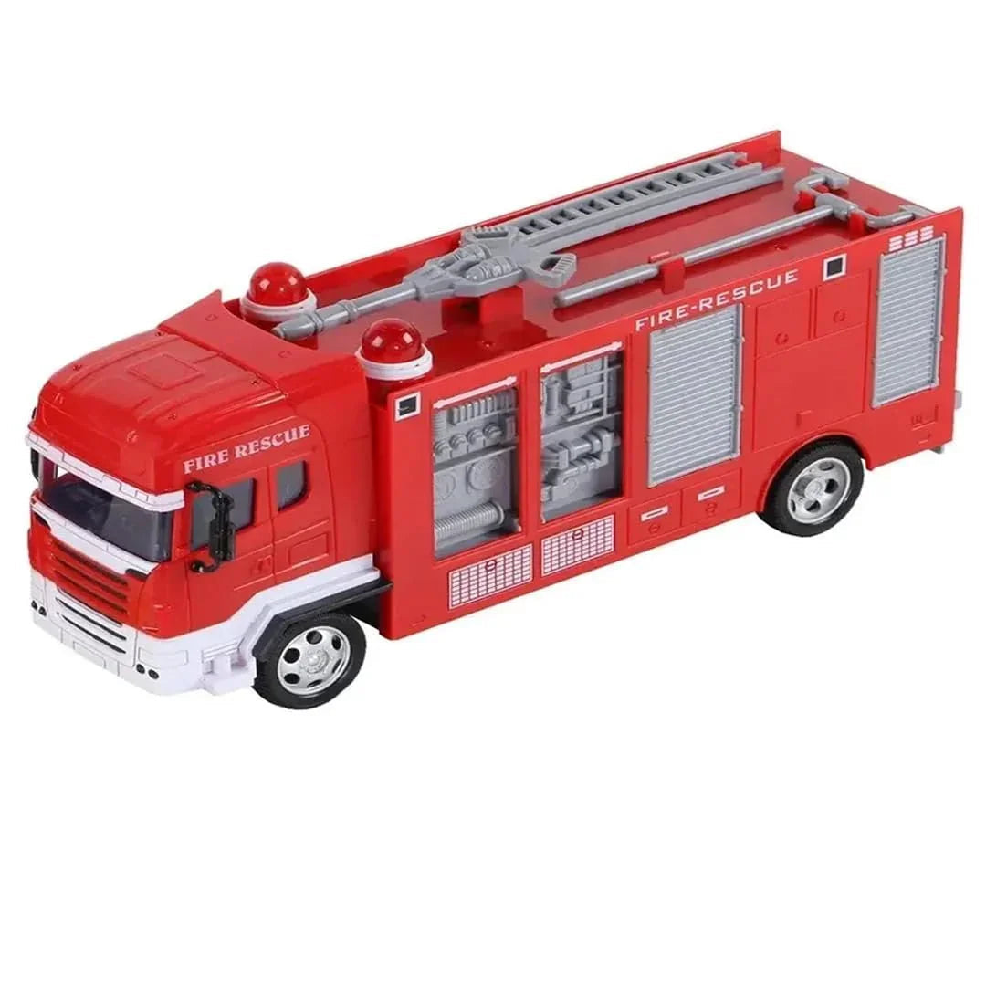 Red fire rescue truck toy with movable ladder for kids aged 3-6 years, featuring remote control desktop chrome