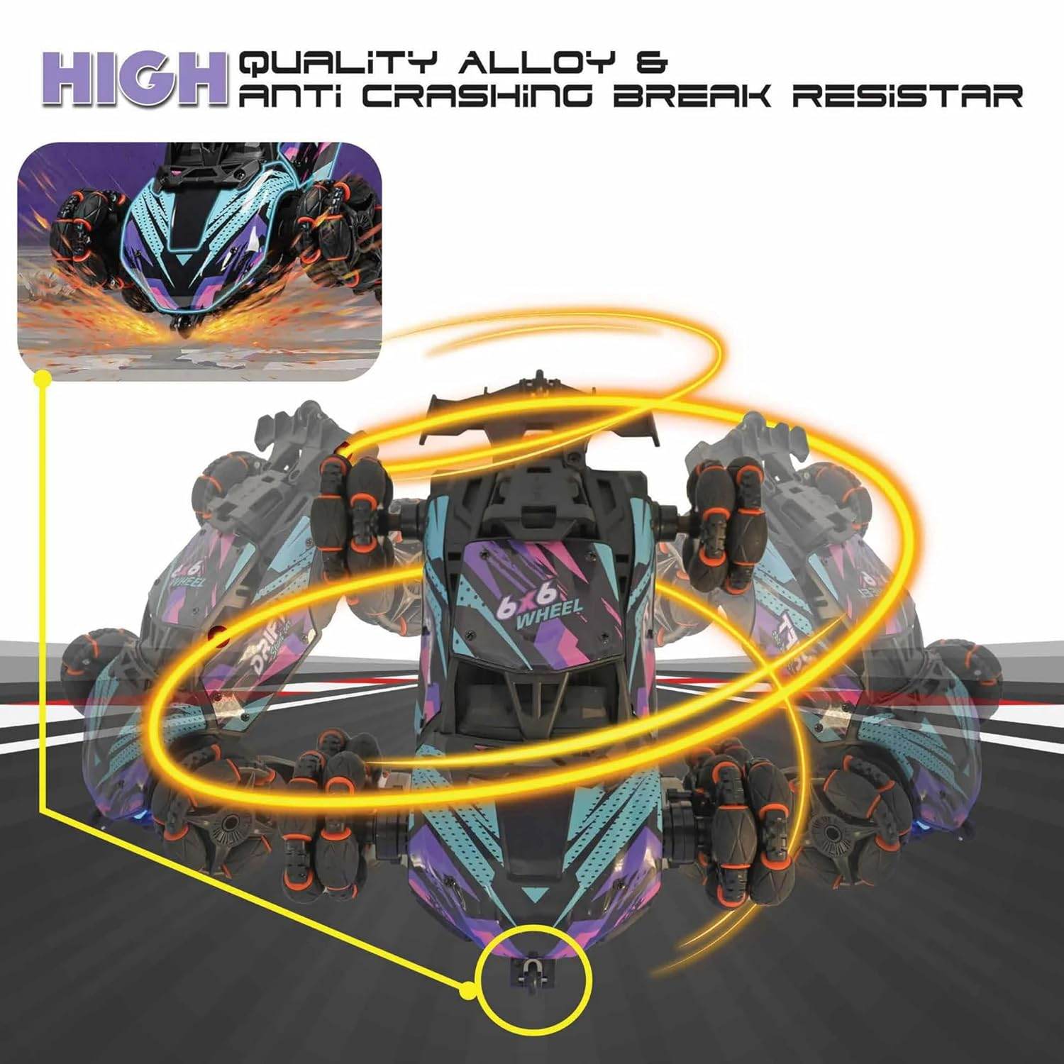 High quality alloy remote control stunt car for kids with anti crashing break resistance and 6 wheel design