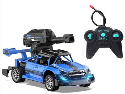 T-Rex remote control water bomb car in blue with mounted cannon and black wireless controller