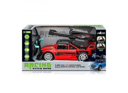 T-Rex red remote control water bomb car with water bomb launcher toy in packaging