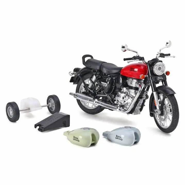Royal Scale Model Enfield Motorcycle Toy – Pull Back Action, Detailed Miniature Replica for Collectors and Enthusiasts Classic 350 Bullet Bike DIY Motorcycle Scale Model 1:15 Interchangeable Fuel Tanks, Convertible Seats - T-Rex the toyland Sitamarhi