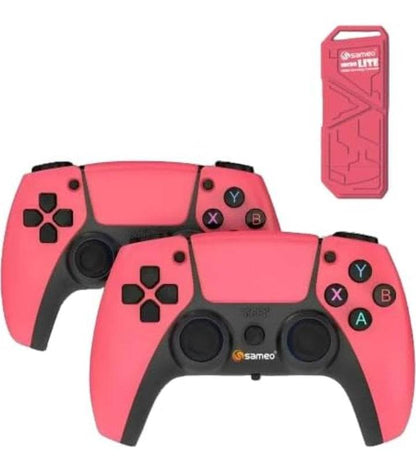 Retro video game stick with 10000 games includes two red wireless controllers and a USB receiver