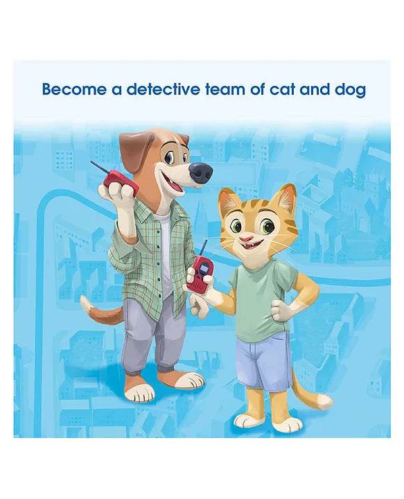 Scotland Yard game featuring cartoon dog and cat detectives for kids aged 5 and up