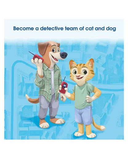 Scotland Yard game featuring cartoon dog and cat detectives for kids aged 5 and up