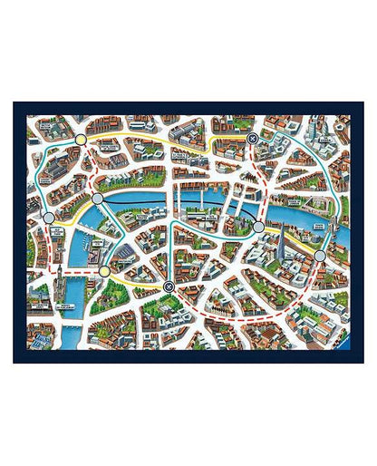 Colorful Scotland Yard game map with streets and landmarks for family fun