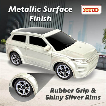 White rechargeable remote control SUV car with metallic surface finish and rubber grip shiny silver rims