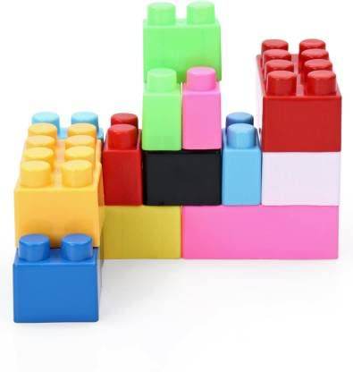 Colorful jumbo building blocks set with various sizes stacked in creative shapes