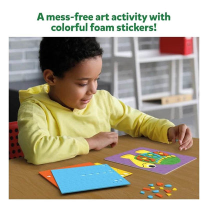 Child creating colorful animal art with Skillmatics 3D animal craft set for kids using foam stickers