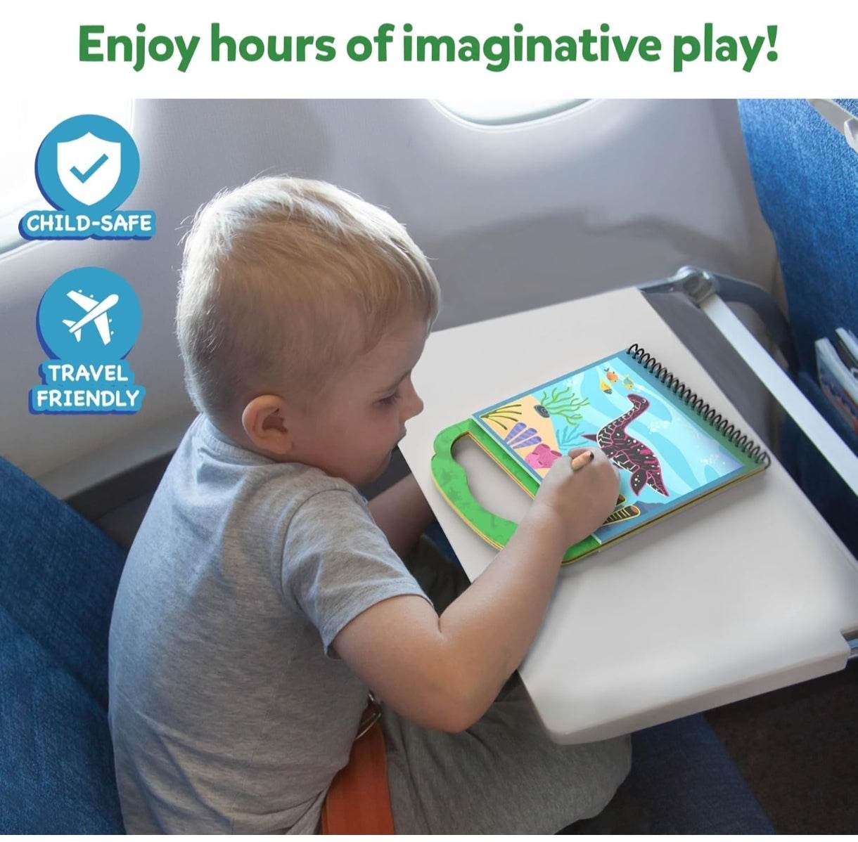 Child playing with animal craft kits for children on a travel tray engaging in imaginative play