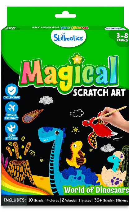 Magical Scratch Art dinosaur animal craft kits for children ages 3 to 8 by Skillmatics