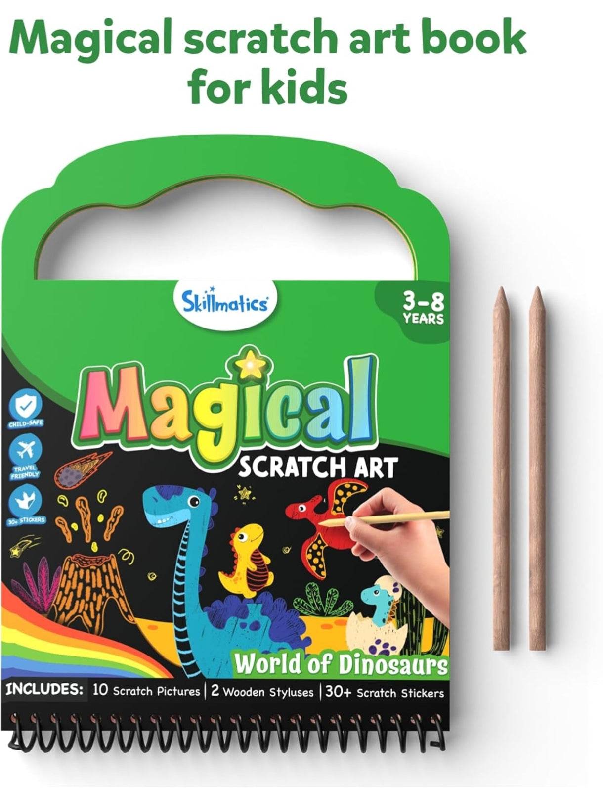 Magical scratch art book with dinosaur designs for kids ages 3 to 8 animal craft kits for children