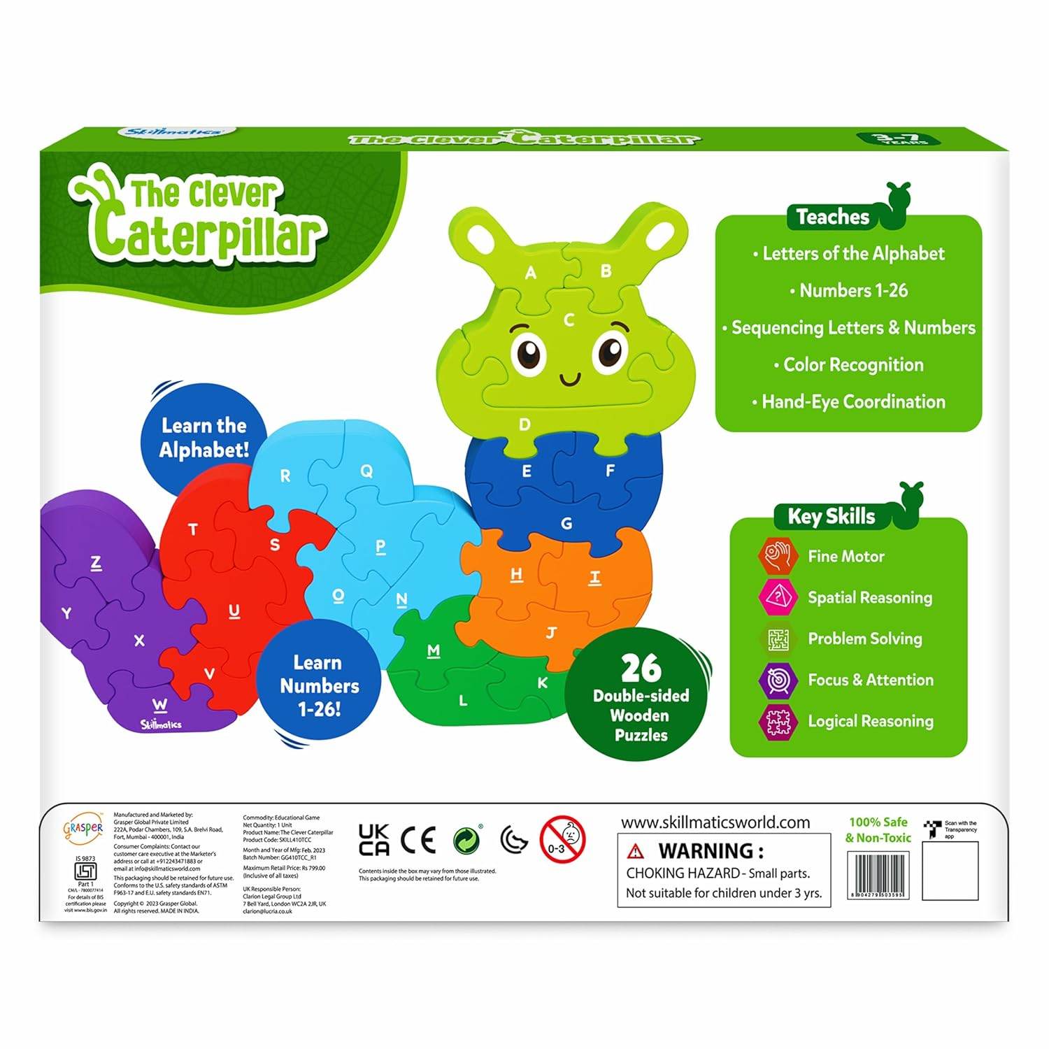 T-Rex the toyland caterpillar alphabet and number puzzle teaching letters and numbers 1 to 26