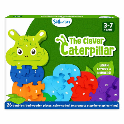 Caterpillar alphabet and number puzzle wooden colorful pieces for kids aged 3 to 7 by T-Rex the toyland Sitamarhi