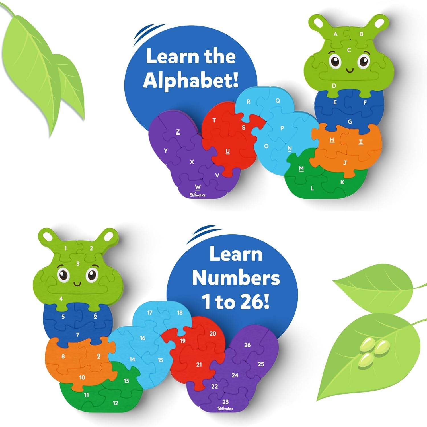 Colorful caterpillar alphabet and number puzzle teaching kids letters and numbers from T-Rex the toyland Sitamarhi